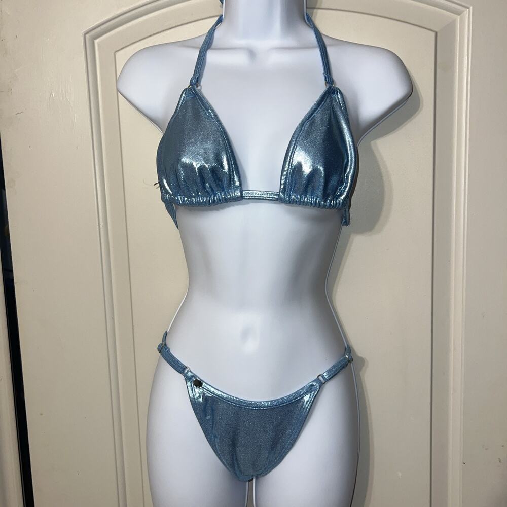 Competition Bikini posing suit Light Blue hologram 34B Cup Small Bottoms